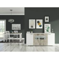 ALTOBUY LYNDA - Buffet 4 Portes Laqué Blanc Et Gris Béton - Blanc -Buffet et enfilade Soldes 48884481 2