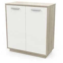 DEMEYERE Meuble De Rangement 2 Portes Léo - Naturel Clair - Blanc Et Chêne Kronberg -Buffet et enfilade Soldes 48920742 5