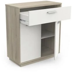 DEMEYERE Meuble De Rangement 2 Portes 1 Tiroir Léo - Naturel Clair - Blanc Et Chêne Kronberg -Buffet et enfilade Soldes 48920745 2