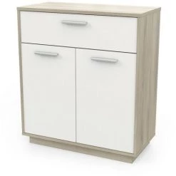 DEMEYERE Meuble De Rangement 2 Portes 1 Tiroir Léo - Naturel Clair - Blanc Et Chêne Kronberg -Buffet et enfilade Soldes 48920745 4