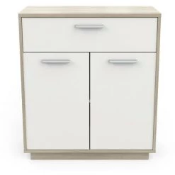 DEMEYERE Meuble De Rangement 2 Portes 1 Tiroir Léo - Naturel Clair - Blanc Et Chêne Kronberg -Buffet et enfilade Soldes 48920745 5