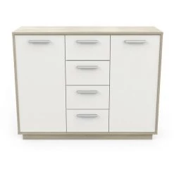 DEMEYERE Buffet Bas 2 Portes 4 Tiroirs Léo - Naturel Clair - Blanc Et Effet Bois -Buffet et enfilade Soldes 48920746 3