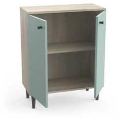Meuble De Rangement De 2 Portes Coloris Chêne Kronberg / Vert - Longueur 60 X Profondeur 28 X Hauteur 75 Cm -PEGANE- -Buffet et enfilade Soldes 49176053 3