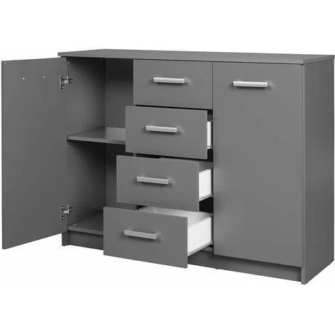 ALTOBUY ZEINE - Buffet 2 Portes 4 Tiroirs Coloris Gris Graphite - Gris 4 ALTOBUY ZEINE - Buffet 2 Portes 4 Tiroirs Coloris Gris Graphite - Gris – Image 4
