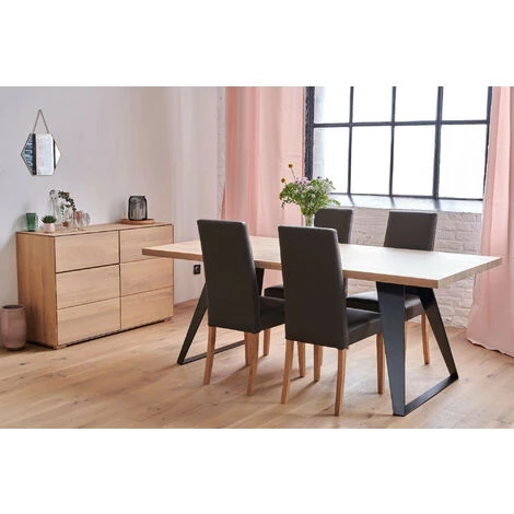 HELLIN Buffet Bas 2 Portes Et 1 Tiroir En Bois De Chêne Massif Naturel L120 - FILIGRAME - Bois Clair 4 HELLIN Buffet Bas 2 Portes Et 1 Tiroir En Bois De Chêne Massif Naturel L120 - FILIGRAME - Bois Clair – Image 4