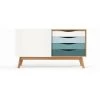 HELLIN Buffet Bas Scandinave En Bois 4 Tiroirs Colorées 1 Porte Coulissante - AVALON - Bleu Canard