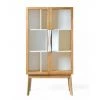 HELLIN Vitrine Scandinave Colorée En Bois 2 Portes Vitrées 2 Tablettes - AVALON - Blanc