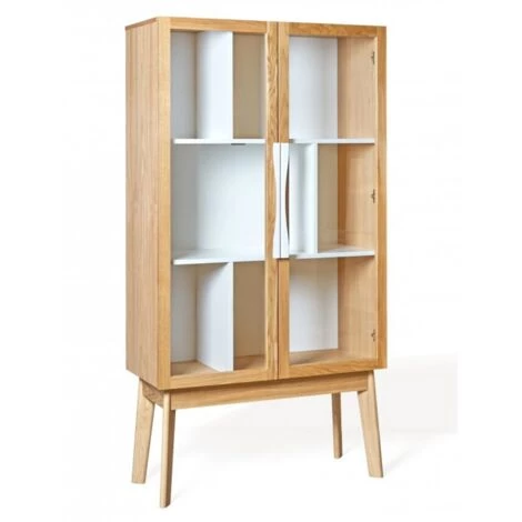 HELLIN Vitrine Scandinave Colorée En Bois 2 Portes Vitrées 2 Tablettes - AVALON - Blanc 2 HELLIN Vitrine Scandinave Colorée En Bois 2 Portes Vitrées 2 Tablettes - AVALON - Blanc – Image 2