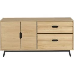 HELLIN Buffet Nordique En Bois 2 Portes + 4 Tiroirs - JOYCE - Noir