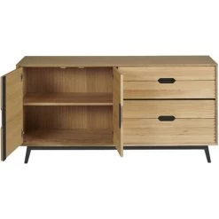 HELLIN Buffet Nordique En Bois 2 Portes + 4 Tiroirs - JOYCE - Noir -Buffet et enfilade Soldes 49302566 4