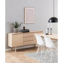 HELLIN Bahut Style Scandinave Plaqué Chêne 2 Portes Et 3 Tiroirs L150 - NOGANA - Bois Clair -Buffet et enfilade Soldes 49302572 3