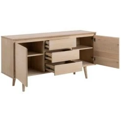 HELLIN Bahut Style Scandinave Plaqué Chêne 2 Portes Et 3 Tiroirs L150 - NOGANA - Bois Clair -Buffet et enfilade Soldes 49302572 5