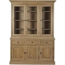 HELLIN Buffet Vaisselier En Chêne 3 Portes Vitrées 3 Tiroirs 3 Portes Bois - VICTORIA - Bois Clair
