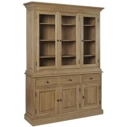 HELLIN Buffet Vaisselier En Chêne 3 Portes Vitrées 3 Tiroirs 3 Portes Bois - VICTORIA - Bois Clair -Buffet et enfilade Soldes 49302884 3