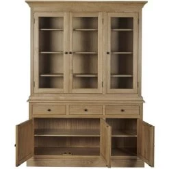 HELLIN Buffet Vaisselier En Chêne 3 Portes Vitrées 3 Tiroirs 3 Portes Bois - VICTORIA - Bois Clair -Buffet et enfilade Soldes 49302884 4