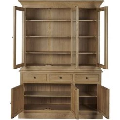 HELLIN Buffet Vaisselier En Chêne 3 Portes Vitrées 3 Tiroirs 3 Portes Bois - VICTORIA - Bois Clair -Buffet et enfilade Soldes 49302884 5