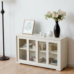 DéCOSHOP26 Buffet De Cuisine Commode Rangement Cuisine 2 Etagères Avec 2 Porte Coulissantes Beige - Beige -Buffet et enfilade Soldes 49467233 3