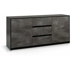 TFT HOME FURNITURE Buffet 2 Portes/3 Tiroirs LISBONA Noir/oxyde