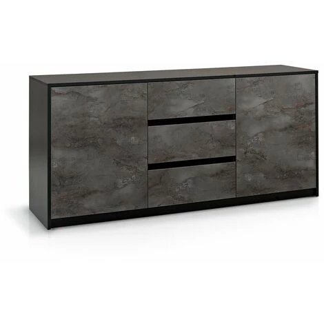 TFT HOME FURNITURE Buffet 2 Portes/3 Tiroirs LISBONA Noir/oxyde 1 TFT HOME FURNITURE Buffet 2 Portes/3 Tiroirs LISBONA Noir/oxyde
