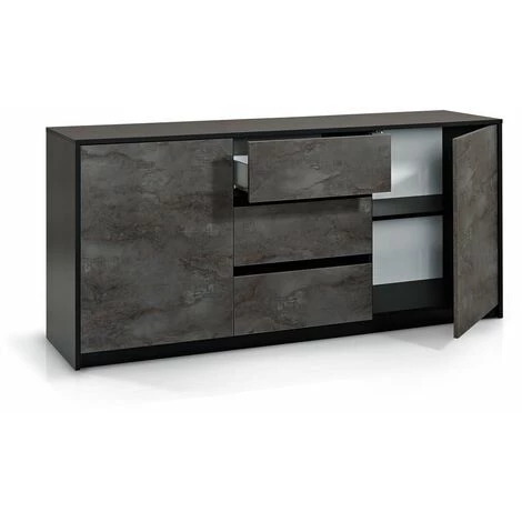 TFT HOME FURNITURE Buffet 2 Portes/3 Tiroirs LISBONA Noir/oxyde 2 TFT HOME FURNITURE Buffet 2 Portes/3 Tiroirs LISBONA Noir/oxyde – Image 2