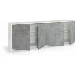 TFT HOME FURNITURE Buffet 4 Portes SKEE Blanc/ciment -Buffet et enfilade Soldes 49480300 2