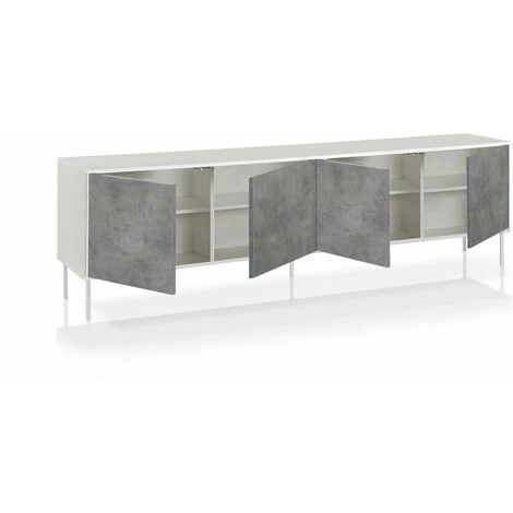 TFT HOME FURNITURE Buffet 4 Portes SKEE-S Blanc/ciment 2 TFT HOME FURNITURE Buffet 4 Portes SKEE-S Blanc/ciment – Image 2