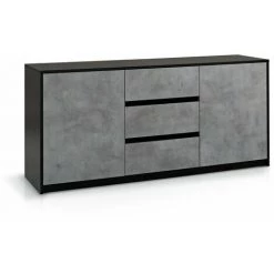 TFT HOME FURNITURE Buffet 2 Portes/3 Tiroirs TUX Noir/ciment