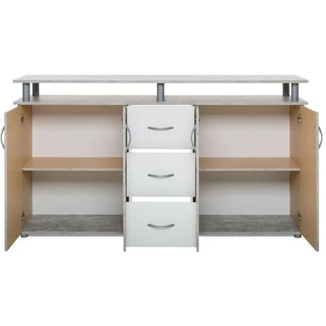 ARGONAUTA Buffet Mobile 4 Portes 3 Tiroirs Couleur Béton Et Blanc 155x35xh.83 Cm 2 ARGONAUTA Buffet Mobile 4 Portes 3 Tiroirs Couleur Béton Et Blanc 155x35xh.83 Cm – Image 2