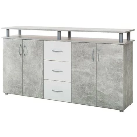ARGONAUTA Buffet Mobile 4 Portes 3 Tiroirs Couleur Béton Et Blanc 155x35xh.83 Cm 3 ARGONAUTA Buffet Mobile 4 Portes 3 Tiroirs Couleur Béton Et Blanc 155x35xh.83 Cm – Image 3