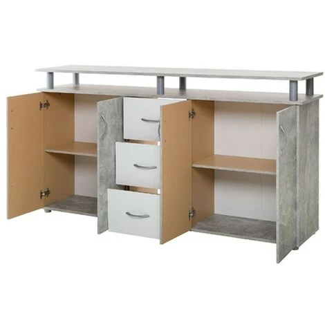ARGONAUTA Buffet Mobile 4 Portes 3 Tiroirs Couleur Béton Et Blanc 155x35xh.83 Cm 4 ARGONAUTA Buffet Mobile 4 Portes 3 Tiroirs Couleur Béton Et Blanc 155x35xh.83 Cm – Image 4