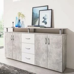 ARGONAUTA Buffet Mobile 4 Portes 3 Tiroirs Couleur Béton Et Blanc 155x35xh.83 Cm 9 ARGONAUTA Buffet Mobile 4 Portes 3 Tiroirs Couleur Béton Et Blanc 155x35xh.83 Cm -Buffet et enfilade Soldes 49818701 5