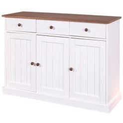 Buffet Coloris Blanc En Bois Massif Et Métal - Dim : L 130 X P 45 X H 86 Cm -PEGANE-