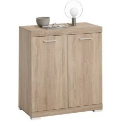 Buffet 2 Portes Avec Étagère Amovible L80cm - Bristol - Calicosy - Chêne Clair -Buffet et enfilade Soldes 49905457 3