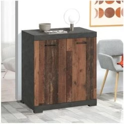 Buffet 2 Portes Avec Étagère Amovible L80cm - Bristol - Calicosy - Chêne Vintage - Chêne Vintage -Buffet et enfilade Soldes 49905465 2