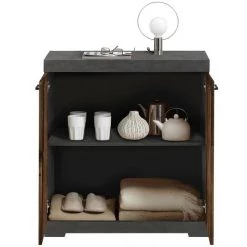 Buffet 2 Portes Avec Étagère Amovible L80cm - Bristol - Calicosy - Chêne Vintage - Chêne Vintage -Buffet et enfilade Soldes 49905465 3