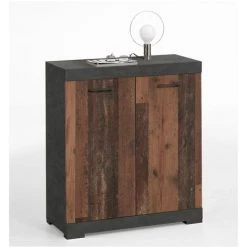 Buffet 2 Portes Avec Étagère Amovible L80cm - Bristol - Calicosy - Chêne Vintage - Chêne Vintage -Buffet et enfilade Soldes 49905465 4