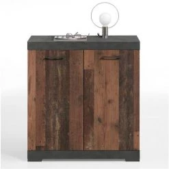 Buffet 2 Portes Avec Étagère Amovible L80cm - Bristol - Calicosy - Chêne Vintage - Chêne Vintage -Buffet et enfilade Soldes 49905465 5