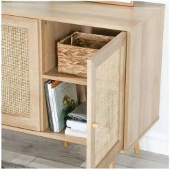 Buffet 3 Portes Avec Cannage Rotin L120 Cm - Calicosy - Bois Clair -Buffet et enfilade Soldes 49905531 3