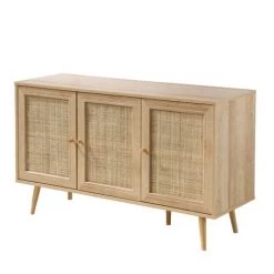 Buffet 3 Portes Avec Cannage Rotin L120 Cm - Calicosy - Bois Clair -Buffet et enfilade Soldes 49905531 4