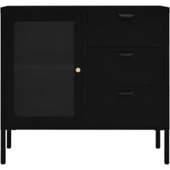Buffet 75x35x70 Cm Acier Et Verre Trempé Noir VidaXL -Buffet et enfilade Soldes 49925062 3