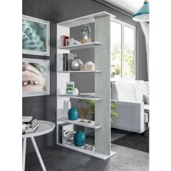 LES TENDANCES Bibliothèque Mélaminé Blanc Et Effet Béton Lofet 90 Cm -Buffet et enfilade Soldes 49927242 3
