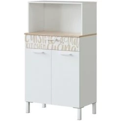 LES TENDANCES Buffet 2 Portes 1 Tiroir Mélaminé Blanc Et Motif Chêne Focus 72 Cm
