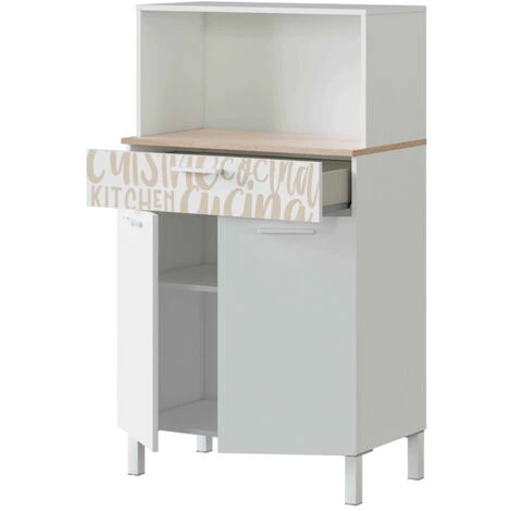 LES TENDANCES Buffet 2 Portes 1 Tiroir Mélaminé Blanc Et Motif Chêne Focus 72 Cm 3 LES TENDANCES Buffet 2 Portes 1 Tiroir Mélaminé Blanc Et Motif Chêne Focus 72 Cm – Image 3