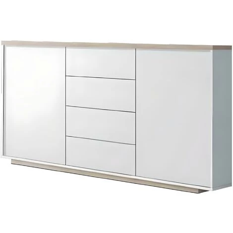 Buffet 2 Portes + 4 Tiroirs Coloris Blanc / Chêne Cambrian - Longueur 183 X Profondeur 35 X Hauteur 85 Cm -PEGANE- 1 Buffet 2 Portes + 4 Tiroirs Coloris Blanc / Chêne Cambrian - Longueur 183 X Profondeur 35 X Hauteur 85 Cm -PEGANE-