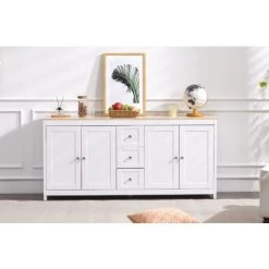 Foroo Buffet Avec Grain De Bois Blanc, Quatre Portes, Avec Trois Tiroirs, Salon, Salle ¨¤ Manger 6 Foroo Buffet Avec Grain De Bois Blanc, Quatre Portes, Avec Trois Tiroirs, Salon, Salle ¨¤ Manger -Buffet et enfilade Soldes 49990037 2