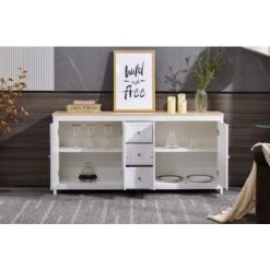 Foroo Buffet Avec Grain De Bois Blanc, Quatre Portes, Avec Trois Tiroirs, Salon, Salle ¨¤ Manger 7 Foroo Buffet Avec Grain De Bois Blanc, Quatre Portes, Avec Trois Tiroirs, Salon, Salle ¨¤ Manger -Buffet et enfilade Soldes 49990037 3