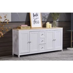 Foroo Buffet Avec Grain De Bois Blanc, Quatre Portes, Avec Trois Tiroirs, Salon, Salle ¨¤ Manger 8 Foroo Buffet Avec Grain De Bois Blanc, Quatre Portes, Avec Trois Tiroirs, Salon, Salle ¨¤ Manger -Buffet et enfilade Soldes 49990037 4
