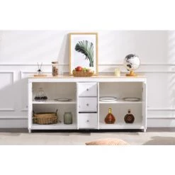 Foroo Buffet Avec Grain De Bois Blanc, Quatre Portes, Avec Trois Tiroirs, Salon, Salle ¨¤ Manger 9 Foroo Buffet Avec Grain De Bois Blanc, Quatre Portes, Avec Trois Tiroirs, Salon, Salle ¨¤ Manger -Buffet et enfilade Soldes 49990037 5