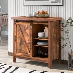 Foroo Buffet, Armoire De Cuisine, Armoire De Rangement, Armoire Lat¨¦rale, Avec Portes Coulissantes, ¨¦tag¨¨re R¨¦glable, ¨¦tag¨¨res Ouvertes, Salon, Salle ¨¤ Manger, Couloir, Design Industriel, Marron Vintage -Buffet et enfilade Soldes 49990072 5