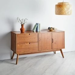 IDIMEX Buffet TIVOLI Design Vintage Scandinave Nordique Commode Bahut Vaisselier 2 Tiroirs 2 Portes, Pin Massif Finition Brun Foncé - Couleur Châtaigne -Buffet et enfilade Soldes 50042603 2